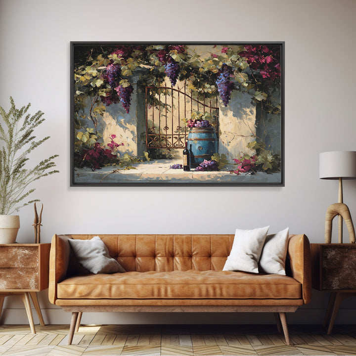 Vineyard Gate with Climbing Roses Canvas Print, Winery Art, Oil Painting, Winery Decor, Watercolor Art, Vineyard, WIN-3x2-67