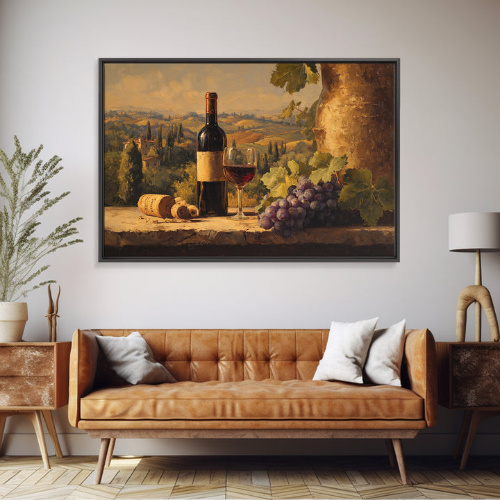 Tuscan Vineyard at Golden Hour Framed Canvas Print, Winery Art, Kitchen Decor, Winery Decor, Abstract Art, Vineyard, WIN-3x2-7