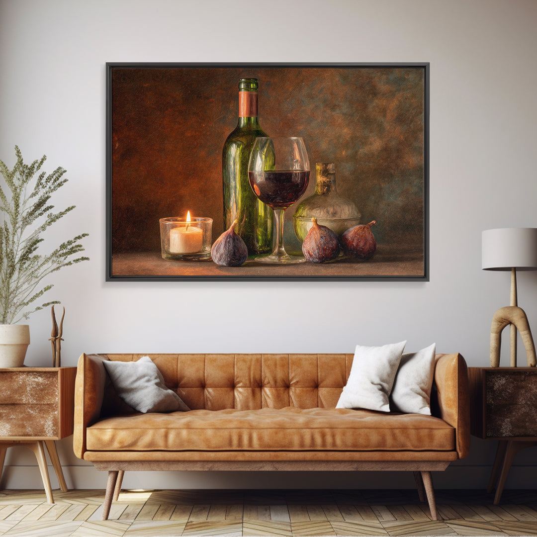 Wine Bottle and Glass Still Life Framed Canvas Print, Winery Art, Living Room Art, Winery Decor, Fine Art, Vineyard, WIN-3x2-78