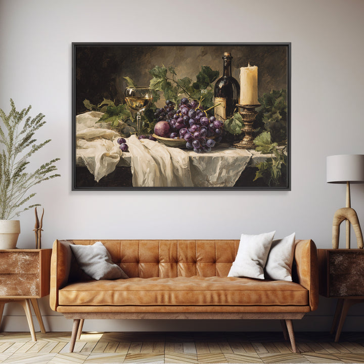 Champagne Grapes and White Linen Still Life Framed Canvas Print, Winery Art, Fine Art Print, Winery Decor, Abstract Art, WIN-3x2-81