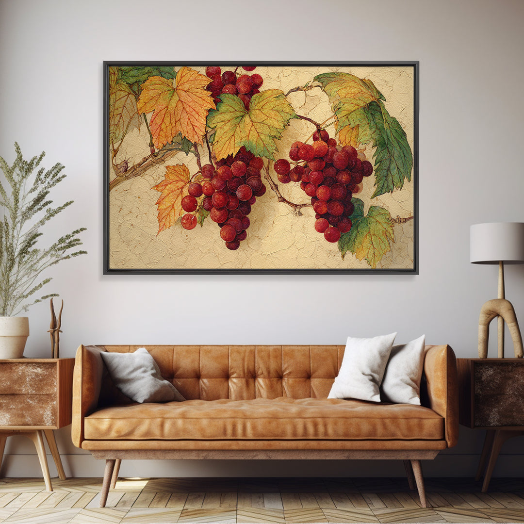 Vine Leaves Turning Autumn Red and Gold Framed Canvas Print, Winery Art, Art, Winery Decor, Fine Art, Vineyard, Farmhouse Decor, WIN-3x2-87