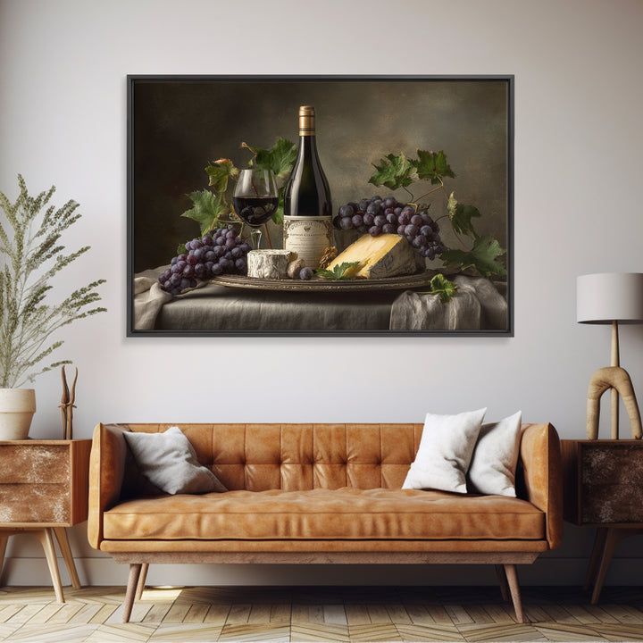 Charcuterie Board with Grapes and Cheese Canvas Print, Winery Art, Boho Decor, Winery Decor, Oil Painting, Vineyard, Art Print, WIN-3x2-89