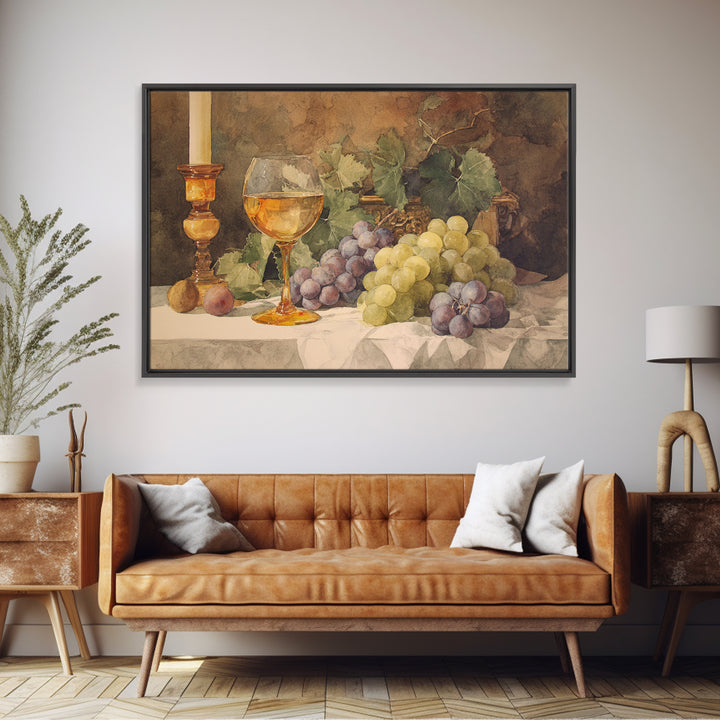 Champagne Grapes and White Linen Still Life Framed Canvas Print, Winery Art, Preppy Wall Art, Winery Decor, Fine Art, Vineyard, WIN-3x2-9