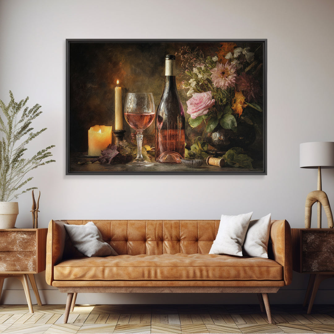 Ros Glass Beside Summer Flowers Framed Canvas Print, Winery Art, Matisse Print, Winery Decor, Fine Art, Vineyard, Luxury Decor, WIN-3x2-90