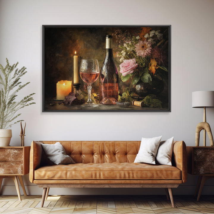 Ros Glass Beside Summer Flowers Framed Canvas Print, Winery Art, Matisse Print, Winery Decor, Fine Art, Vineyard, Luxury Decor, WIN-3x2-90