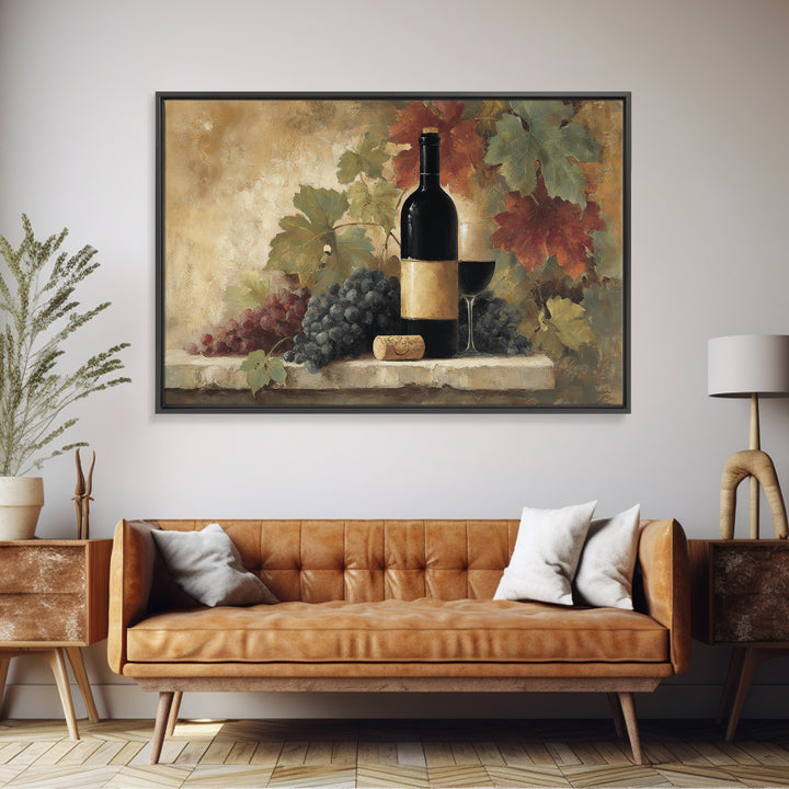 Black and Gold Wine Bottle Silhouette Framed Canvas Print, Winery Art, Painting, Winery Decor, Vineyard, Living Room Decor, WIN-3x2-92