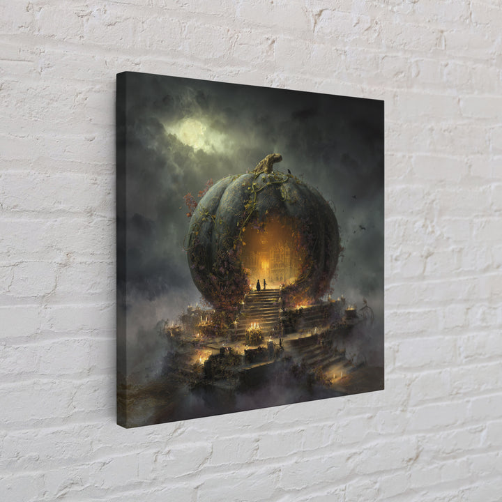 The Gold-Crowned Pumpkin Oracle - Environmental Panorama, Halloween Wall Art, Square Wall Art, Framed Canvas Print, Halloween Home Decor