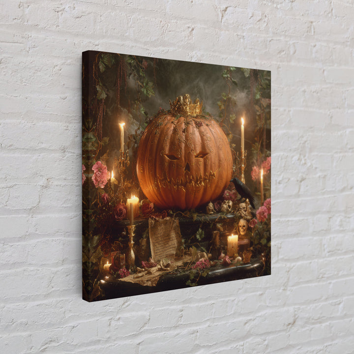 The Gold-Crowned Pumpkin Oracle - Occult Still Life, Gothic Home Decor, Square Wall Art, Canvas Print, Halloween Home Decor, Gothic Wall Art