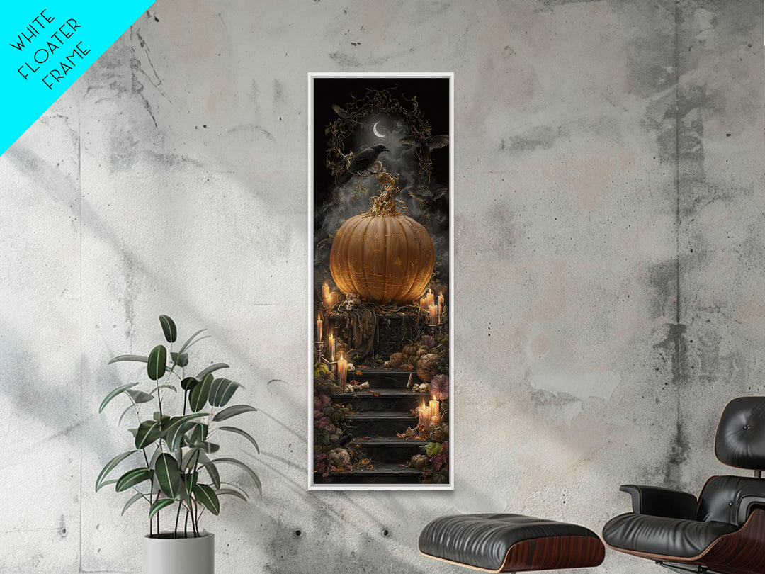 The Gold-Crowned Pumpkin Oracle - Occult Still Life, Halloween Wall Art, Tall Narrow Wall Art, Framed Canvas Print, Halloween Home Decor