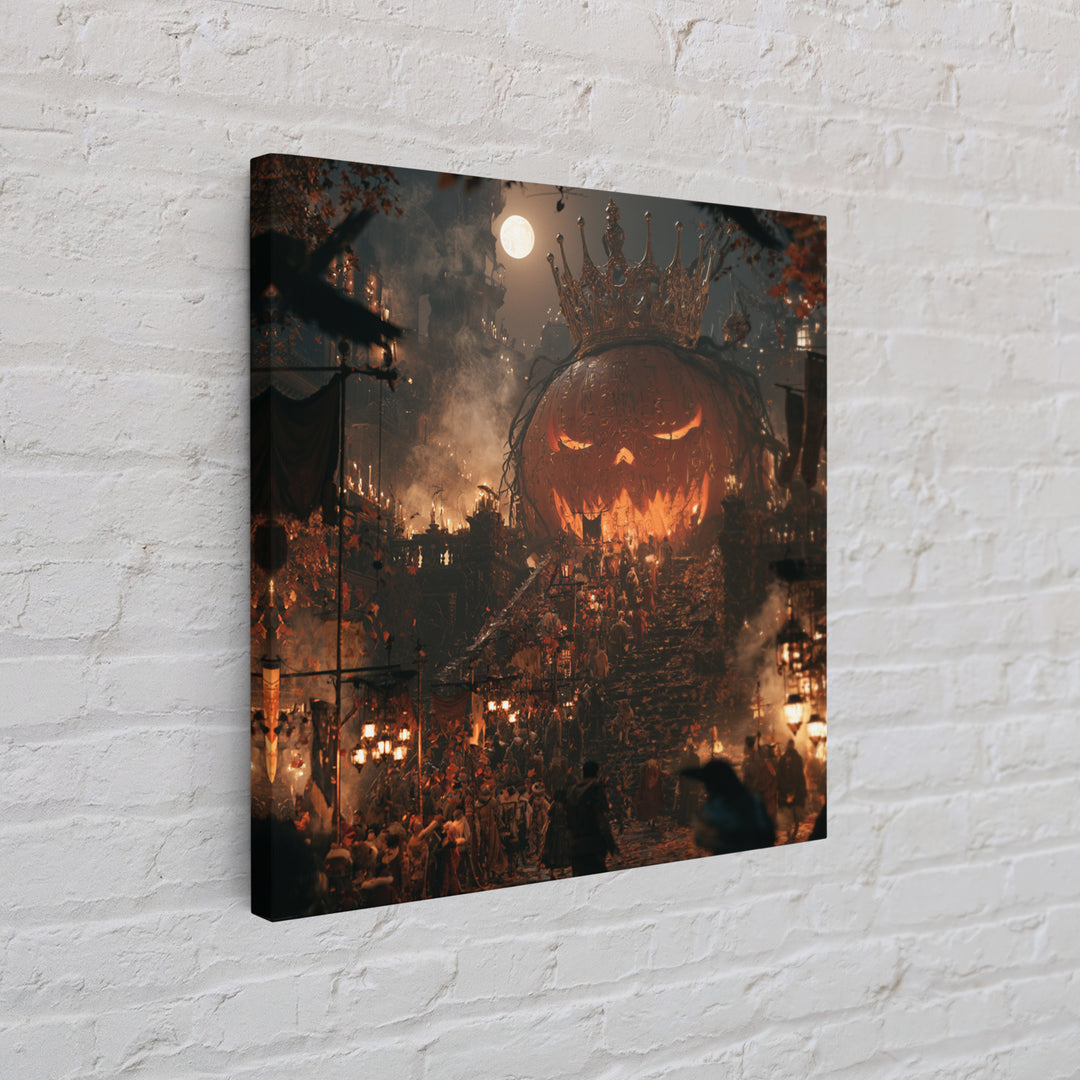 The Gold-Crowned Pumpkin Oracle - Procession Scene, Dark Fantasy Wall Art, Square Wall Art, Canvas Print, Halloween Home Decor