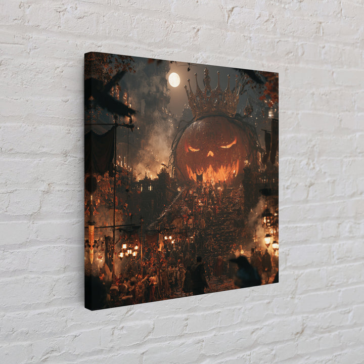 The Gold-Crowned Pumpkin Oracle - Procession Scene, Dark Fantasy Wall Art, Square Wall Art, Canvas Print, Halloween Home Decor