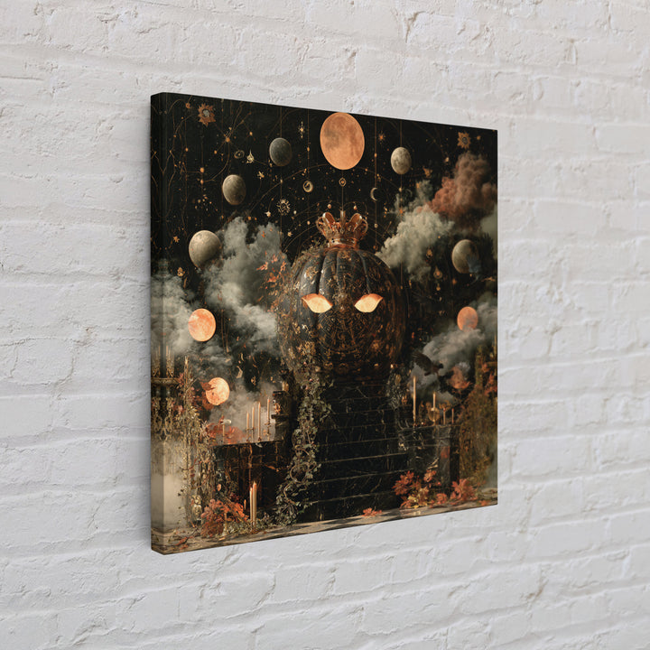 The Gold-Crowned Pumpkin Oracle - Surreal Celestial Vision, Gothic Home Decor, Square Wall Art, Canvas Print, Halloween Home Decor