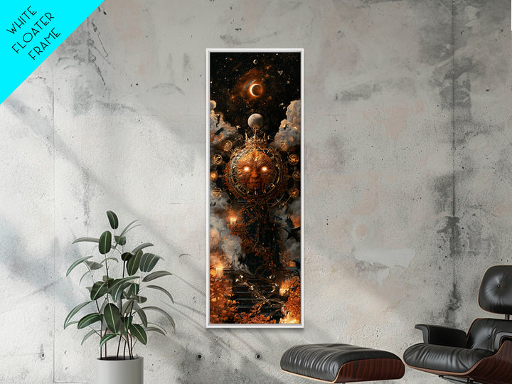 The Gold-Crowned Pumpkin Oracle - Surreal Celestial Vision, Gothic Home Decor, Tall Narrow Wall Art, Canvas Print, Halloween Home Decor