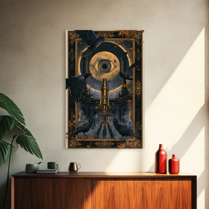 The Midnight Raven Observatory - Icon Portrait, Gothic Home Decor, Vertical Wall Art, Canvas Print, Halloween Home Decor, Gothic Wall Art