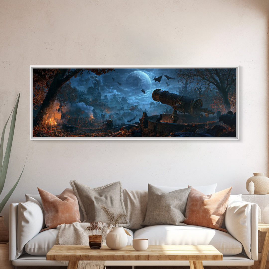 The Midnight Raven Observatory - Environmental Panorama, Gothic Home Decor, Extra Wide Wall Art, Canvas Print, Halloween Home Decor