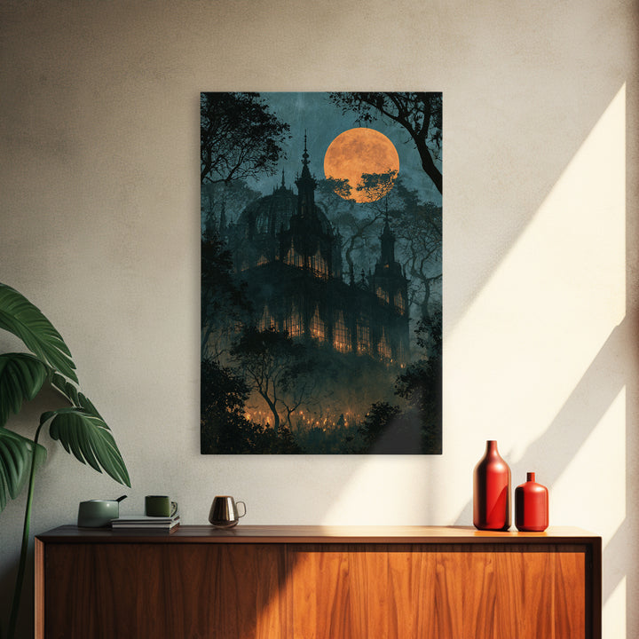 The Black Lace Haunted Conservatory - Icon Portrait, Halloween Wall Art, Vertical Wall Art, Framed Canvas Print, Halloween Home Decor