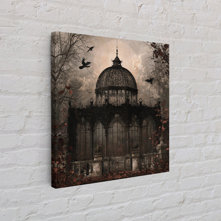 The Black Lace Haunted Conservatory - Icon Portrait, Spooky Wall Decor, Square Wall Art, Framed Canvas Print, Halloween Home Decor