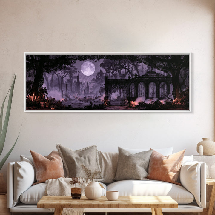 The Black Lace Haunted Conservatory - Environmental Panorama, Halloween Wall Art, Extra Wide Wall Art, Framed Canvas Print, Gothic Wall Art