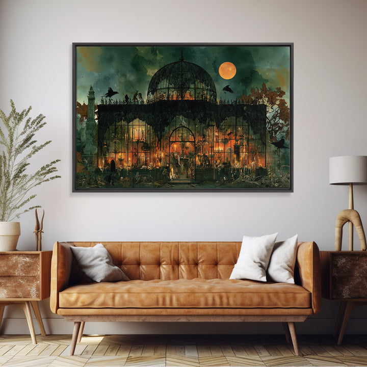 The Black Lace Haunted Conservatory - Occult Still Life, Macabre Halloween Art, Landscape Wall Art, Framed Canvas Print, Gothic Wall Art