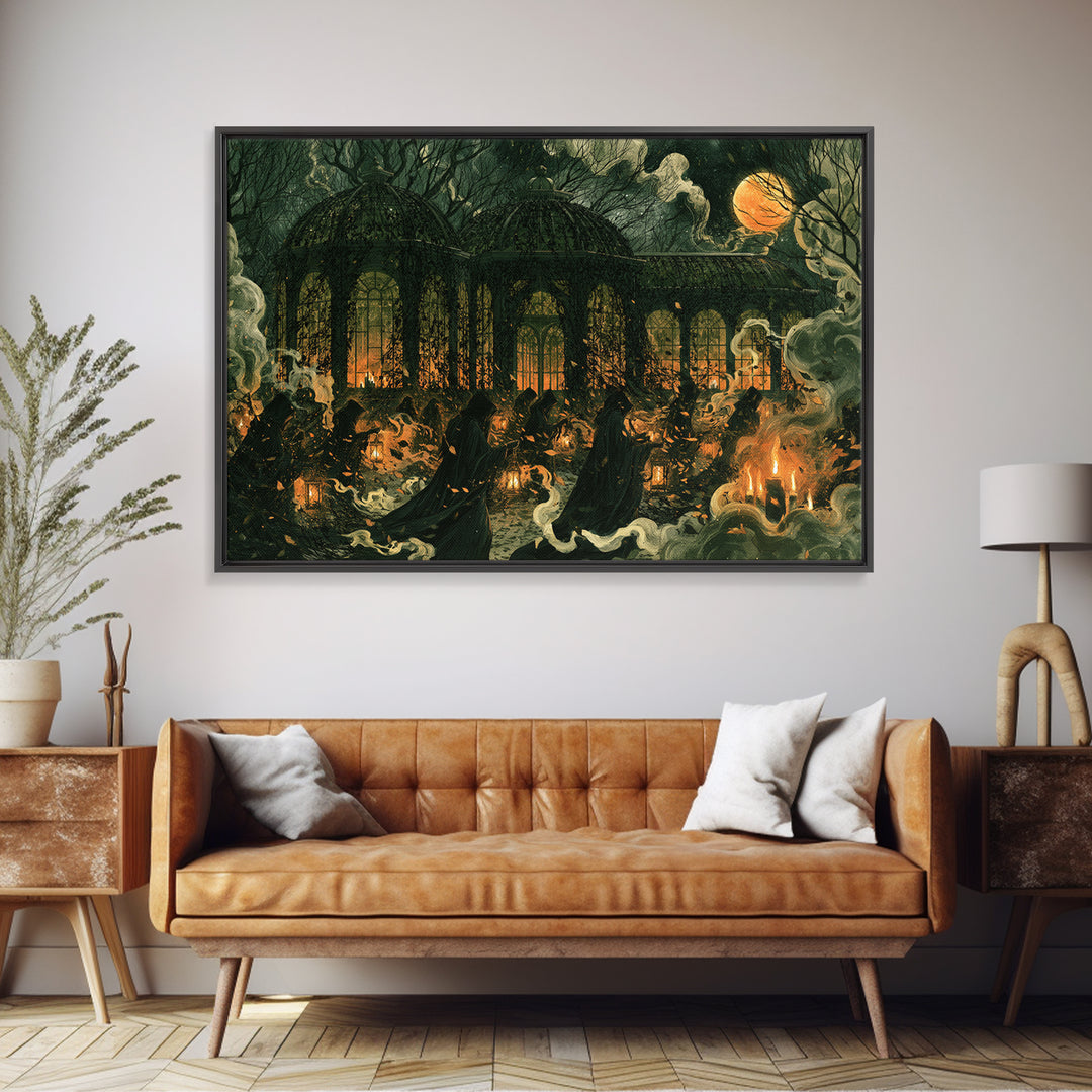 The Black Lace Haunted Conservatory - Procession Scene, Gothic Home Decor, Landscape Wall Art, Canvas Print, Halloween Home Decor