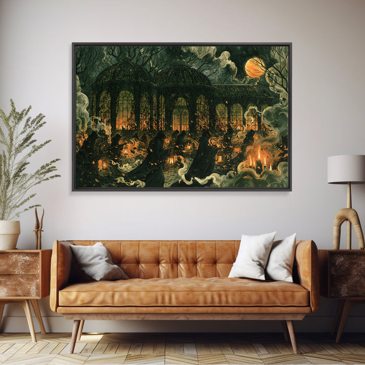 The Black Lace Haunted Conservatory - Procession Scene, Gothic Home Decor, Landscape Wall Art, Canvas Print, Halloween Home Decor