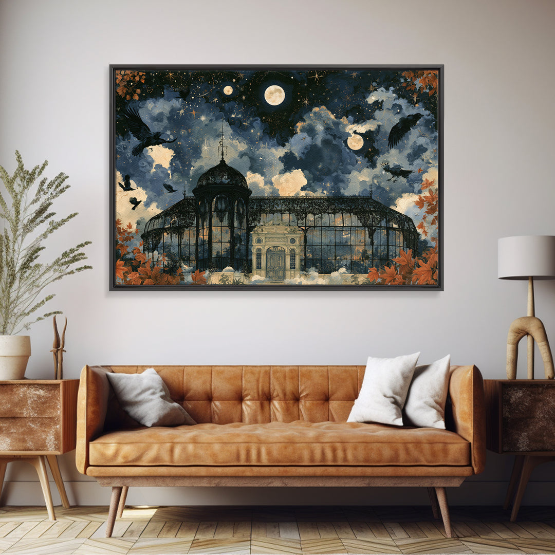 The Black Lace Haunted Conservatory - Surreal Celestial Vision, Gothic Home Decor, Landscape Wall Art, Canvas Print, Halloween Home Decor
