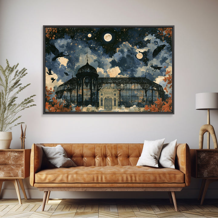 The Black Lace Haunted Conservatory - Surreal Celestial Vision, Gothic Home Decor, Landscape Wall Art, Canvas Print, Halloween Home Decor