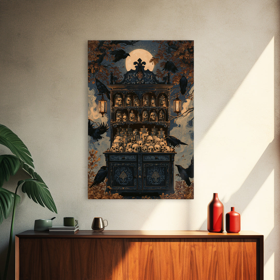 The Candlelit Skull Apothecary - Icon Portrait, Occult Wall Decor, Vertical Wall Art, Canvas Print, Halloween Home Decor, Gothic Wall Art