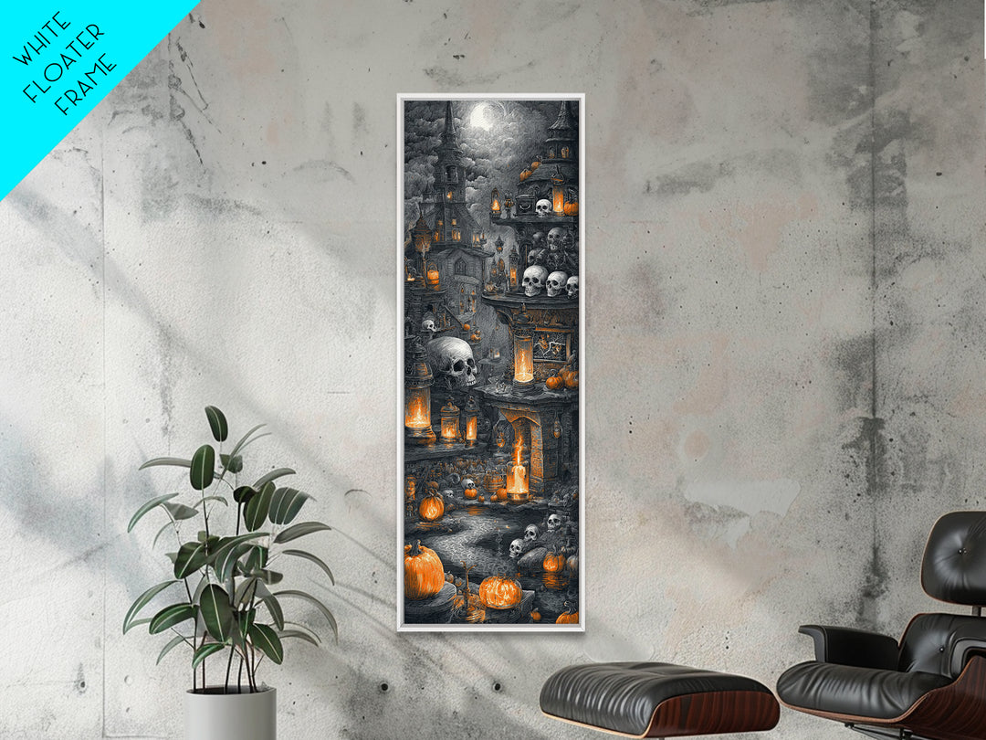 The Candlelit Skull Apothecary - Environmental Panorama, Macabre Halloween Art, Tall Narrow Wall Art, Framed Canvas Print, Gothic Wall Art