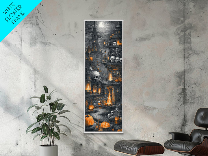 The Candlelit Skull Apothecary - Environmental Panorama, Macabre Halloween Art, Tall Narrow Wall Art, Framed Canvas Print, Gothic Wall Art