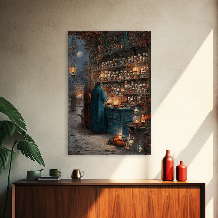 The Candlelit Skull Apothecary - Procession Scene, Gothic Home Decor, Vertical Wall Art, Canvas Print, Halloween Home Decor, Gothic Wall Art