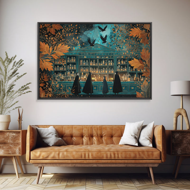 The Candlelit Skull Apothecary - Procession Scene, Spooky Wall Decor, Landscape Wall Art, Framed Canvas Print, Halloween Home Decor