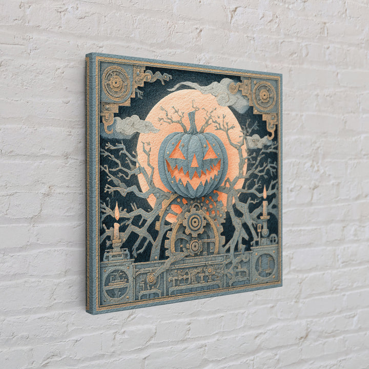 The Clockwork Jack-O-Lantern - Icon Portrait, Macabre Halloween Art, Square Wall Art, Framed Canvas Print, Halloween Home Decor