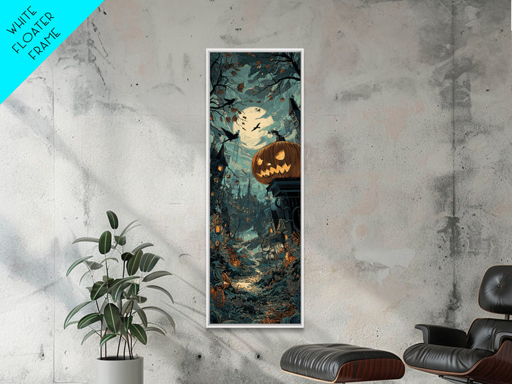 The Clockwork Jack-O-Lantern - Environmental Panorama, Dark Fantasy Wall Art, Tall Narrow Wall Art, Canvas Print, Halloween Home Decor
