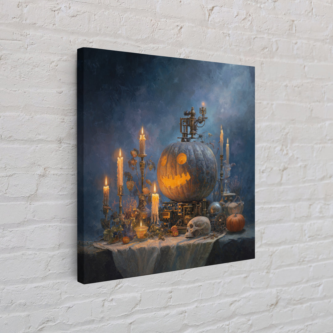 The Clockwork Jack-O-Lantern - Occult Still Life, Halloween Wall Art, Square Wall Art, Framed Canvas Print, Halloween Home Decor