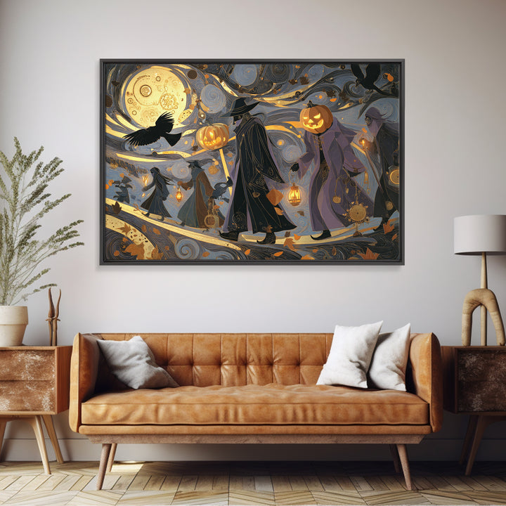 The Clockwork Jack-O-Lantern - Procession Scene, Halloween Wall Art, Landscape Wall Art, Framed Canvas Print, Halloween Home Decor