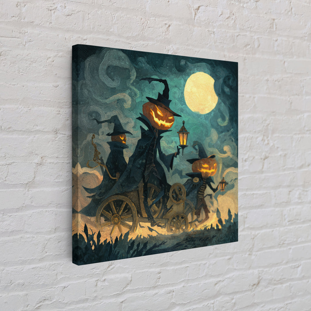 The Clockwork Jack-O-Lantern - Procession Scene, Spooky Wall Decor, Square Wall Art, Framed Canvas Print, Halloween Home Decor