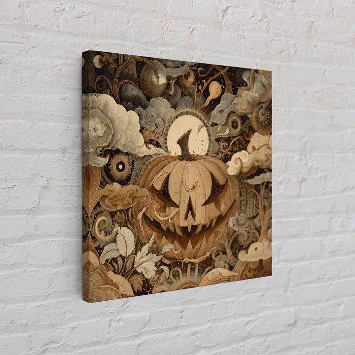 The Clockwork Jack-O-Lantern - Surreal Celestial Vision, Spooky Wall Decor, Square Wall Art, Framed Canvas Print, Halloween Home Decor