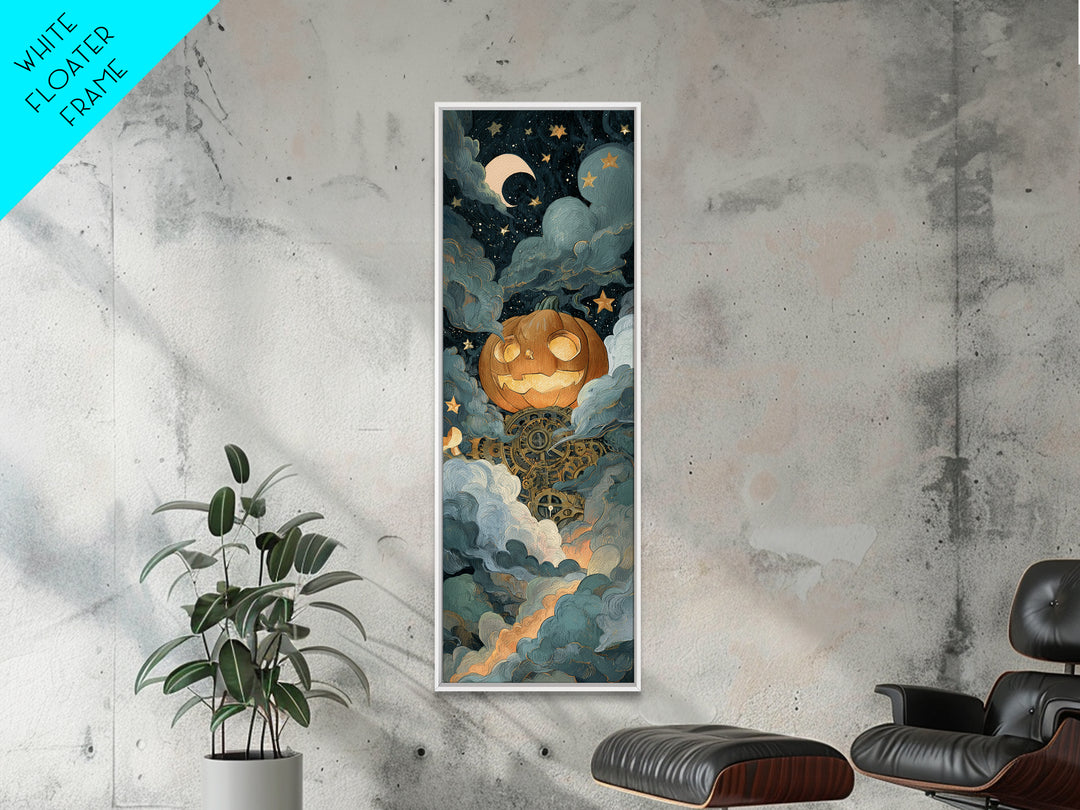 The Clockwork Jack-O-Lantern - Surreal Celestial Vision, Gothic Home Decor, Tall Narrow Wall Art, Canvas Print, Halloween Home Decor