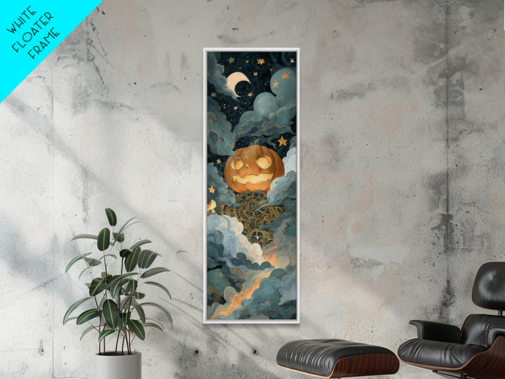 The Clockwork Jack-O-Lantern - Surreal Celestial Vision, Gothic Home Decor, Tall Narrow Wall Art, Canvas Print, Halloween Home Decor