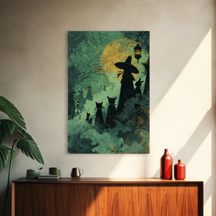 The Moonlit Cat Masquerade - Icon Portrait, Spooky Wall Decor, Vertical Wall Art, Framed Canvas Print, Halloween Home Decor, Gothic Wall Art