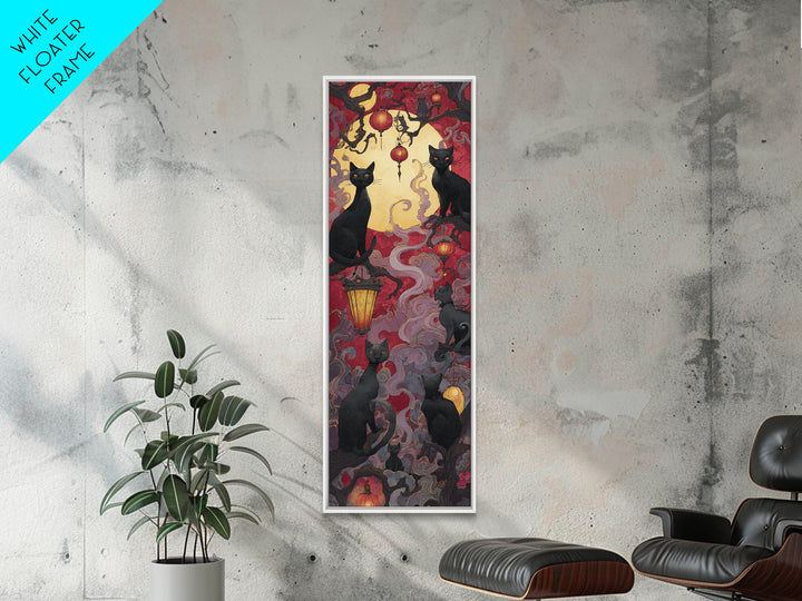 The Moonlit Cat Masquerade - Icon Portrait, Occult Wall Decor, Tall Narrow Wall Art, Canvas Print, Halloween Home Decor, Gothic Wall Art