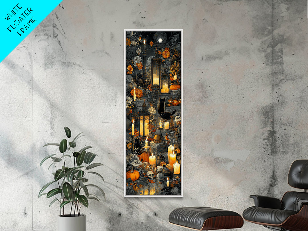 The Moonlit Cat Masquerade - Occult Still Life, Gothic Home Decor, Tall Narrow Wall Art, Canvas Print, Halloween Home Decor, Gothic Wall Art