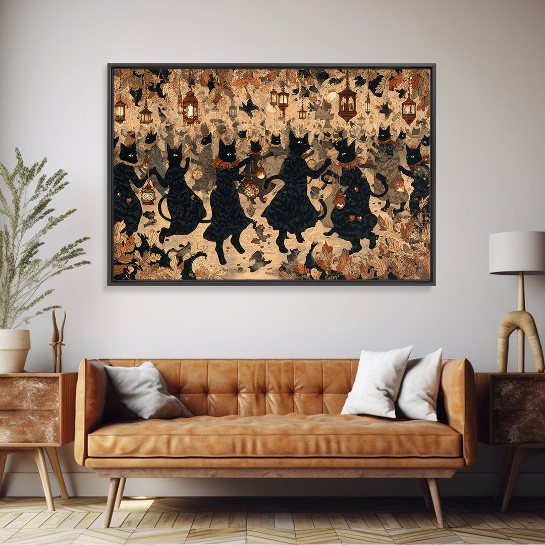 The Moonlit Cat Masquerade - Procession Scene, Dark Fantasy Wall Art, Landscape Wall Art, Canvas Print, Halloween Home Decor