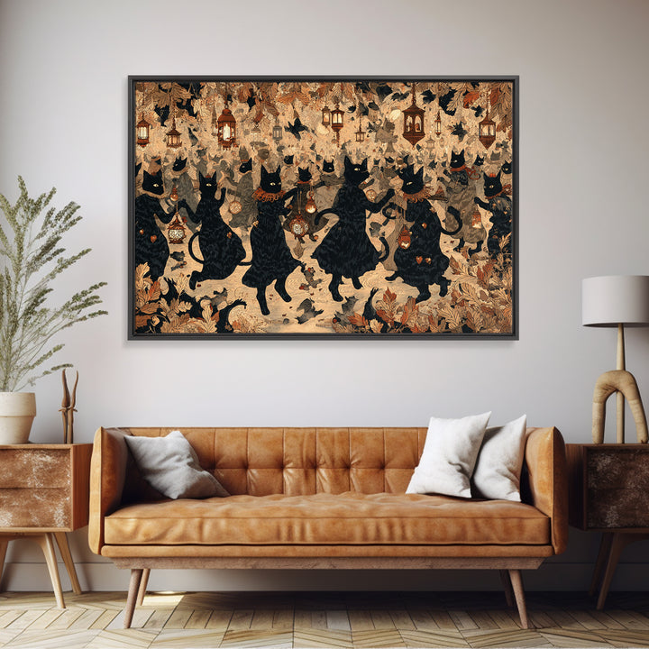The Moonlit Cat Masquerade - Procession Scene, Dark Fantasy Wall Art, Landscape Wall Art, Canvas Print, Halloween Home Decor