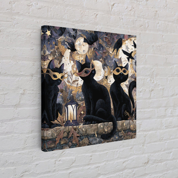 The Moonlit Cat Masquerade - Surreal Celestial Vision, Occult Wall Decor, Square Wall Art, Canvas Print, Halloween Home Decor
