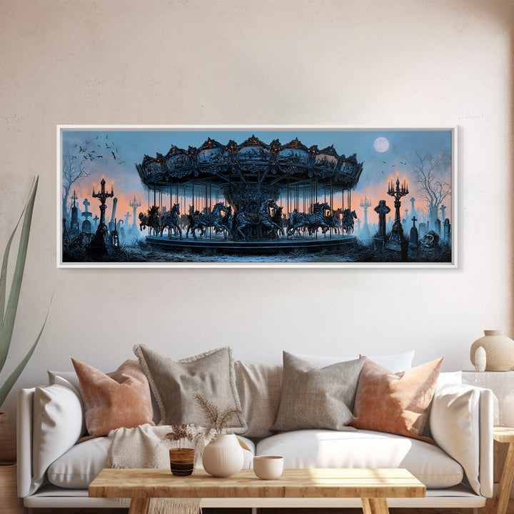 The Graveyard Carousel - Icon Portrait, Dark Fantasy Wall Art, Extra Wide Wall Art, Canvas Print, Halloween Home Decor, Gothic Wall Art