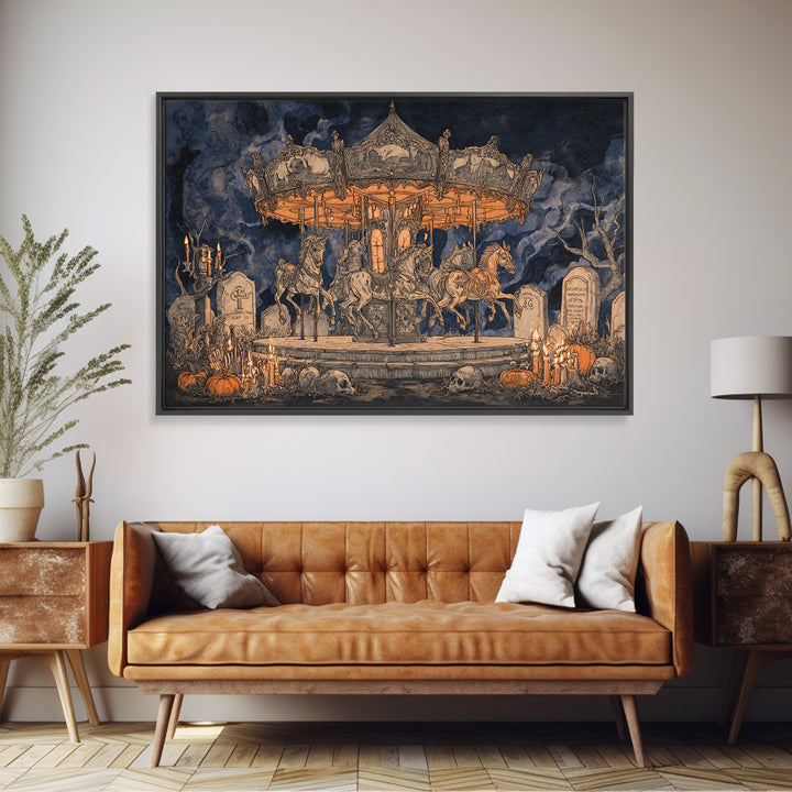 The Graveyard Carousel - Occult Still Life, Macabre Halloween Art, Landscape Wall Art, Framed Canvas Print, Halloween Home Decor