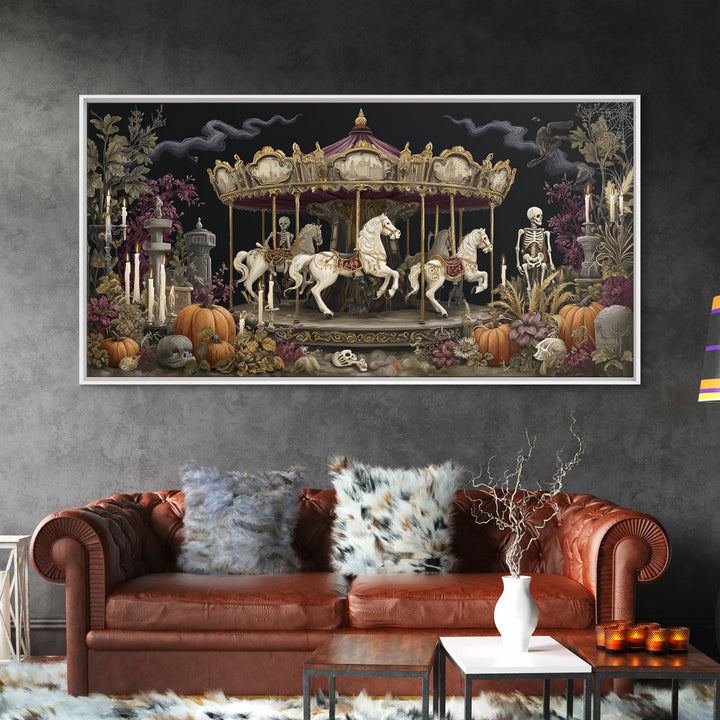 The Graveyard Carousel - Occult Still Life, Occult Wall Decor, Wide Panoramic Art, Canvas Print, Halloween Home Decor, Gothic Wall Art