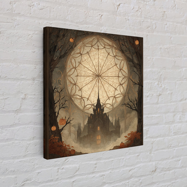 The Spiderweb Cathedral Window - Icon Portrait, Occult Wall Decor, Square Wall Art, Canvas Print, Halloween Home Decor, Gothic Wall Art